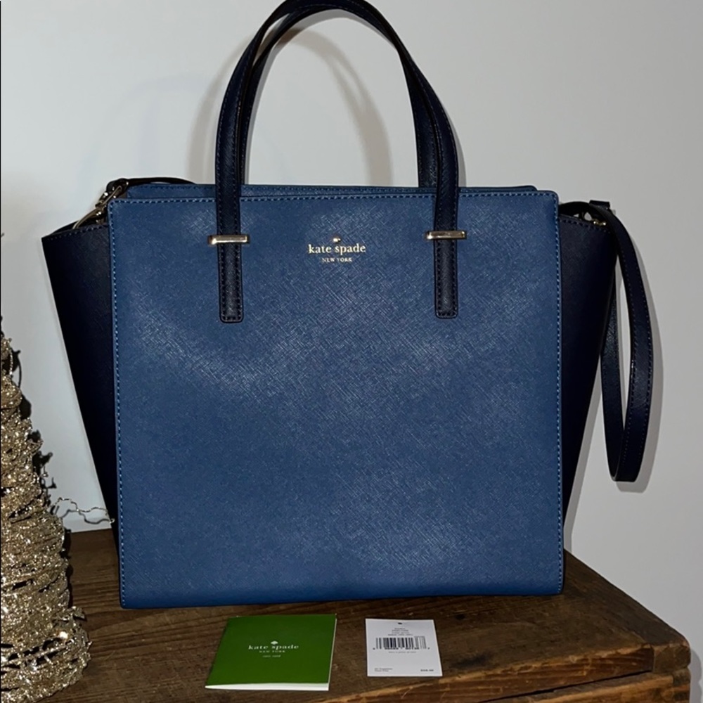 Kate Spade Hayden 2 Tone Navy Saffano Leather Tote